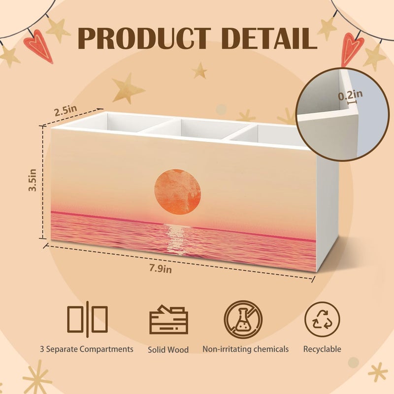 KBRCT Minimalist Ocean Sunset Wooden Utensils Holder, Pink and Orange Abstract Coastal Nature Seascape Wood Cooking Utensil Holder Organizer for Kitchen Countertop Counter Decor Accessories - Image 3
